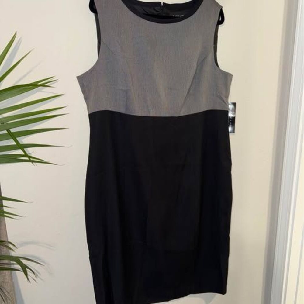 Black Label by Evan-Picone Women Sleeveless Sheath Dress Grey Black Size 18 NWT